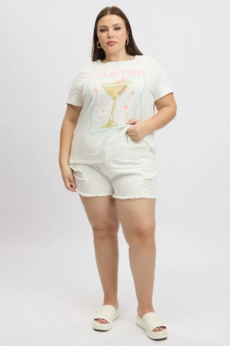 White Graphic T Shirt Short Sleeve - Image 2
