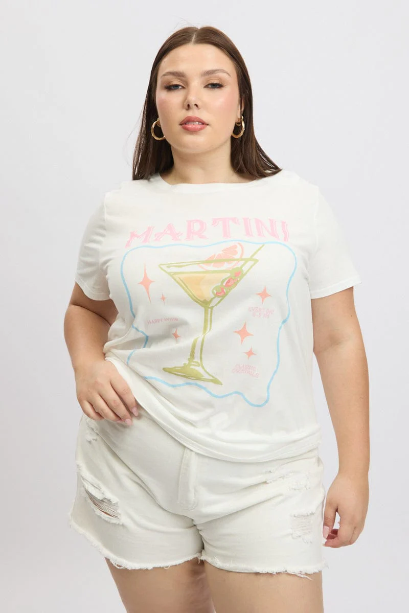 White Graphic T Shirt Short Sleeve - Image 3