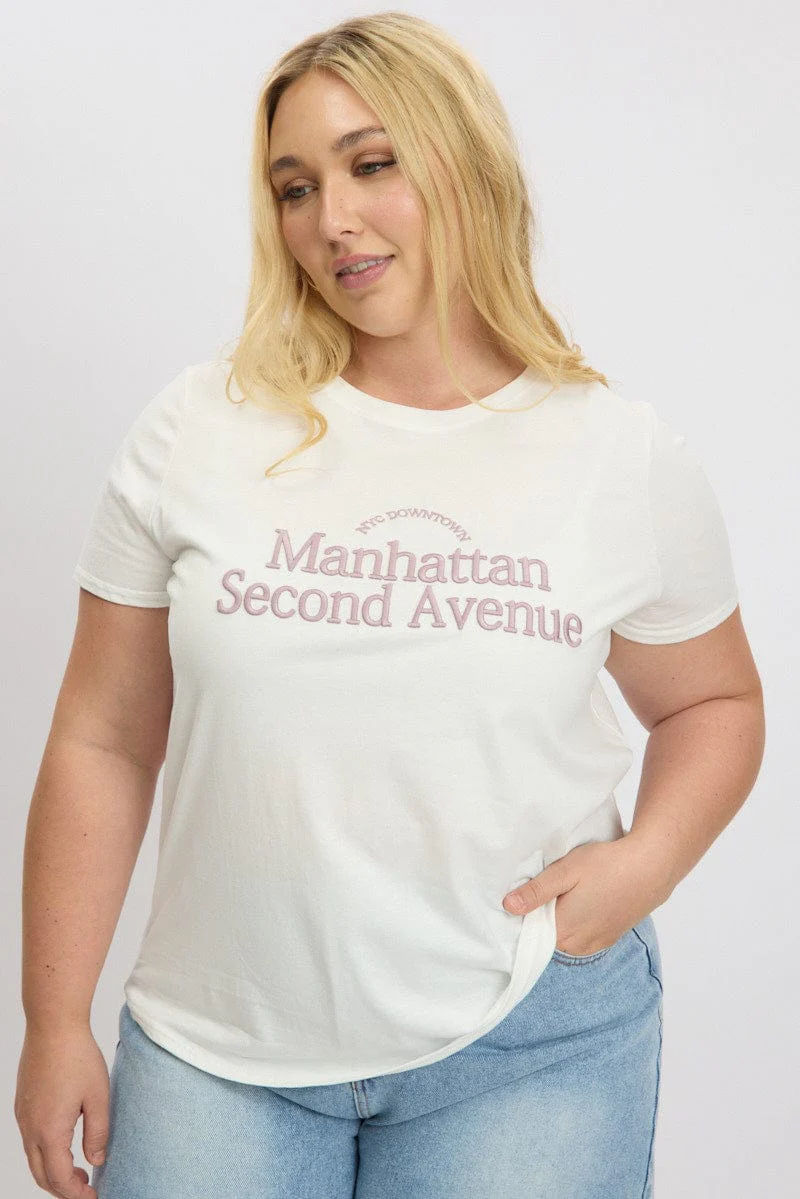 White Graphic T Shirt Short Sleeve Crew - Image 3
