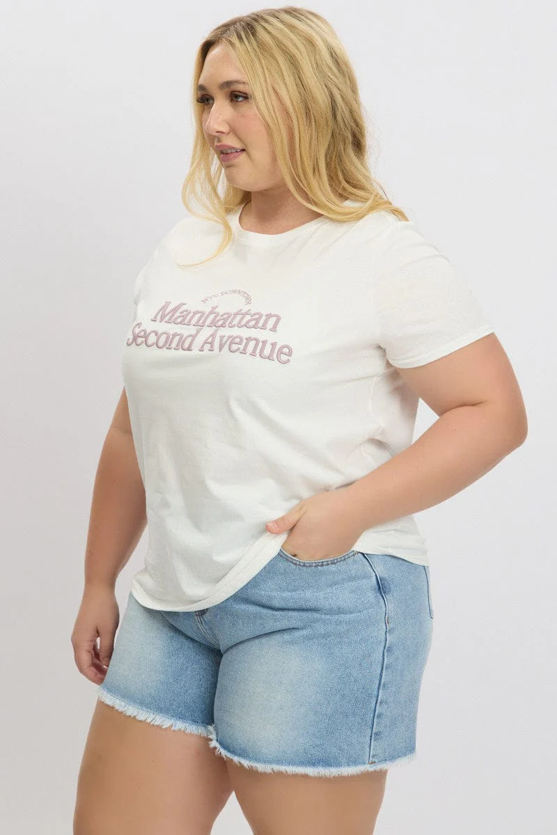 White Graphic T Shirt Short Sleeve Crew - Image 4