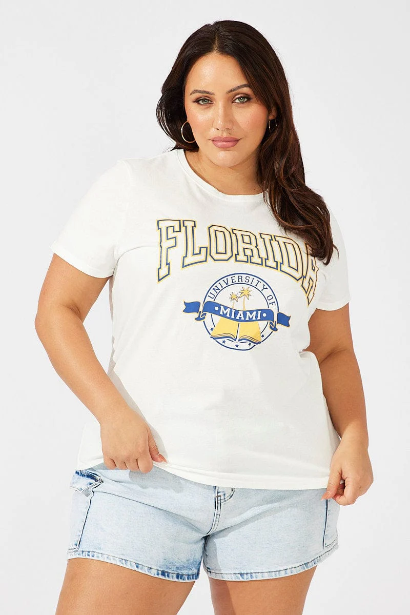 White Graphic T-shirt Short Sleeve Crew Neck