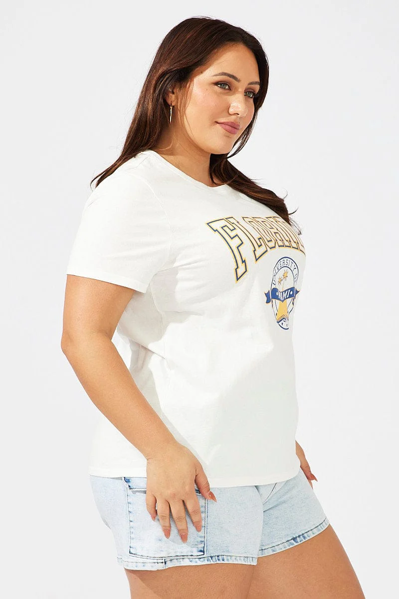 White Graphic T-shirt Short Sleeve Crew Neck - Image 4