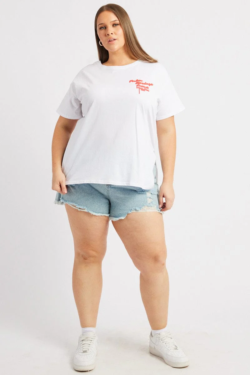 White Graphic T Shirt Short Sleeve Crew Neck - Image 2