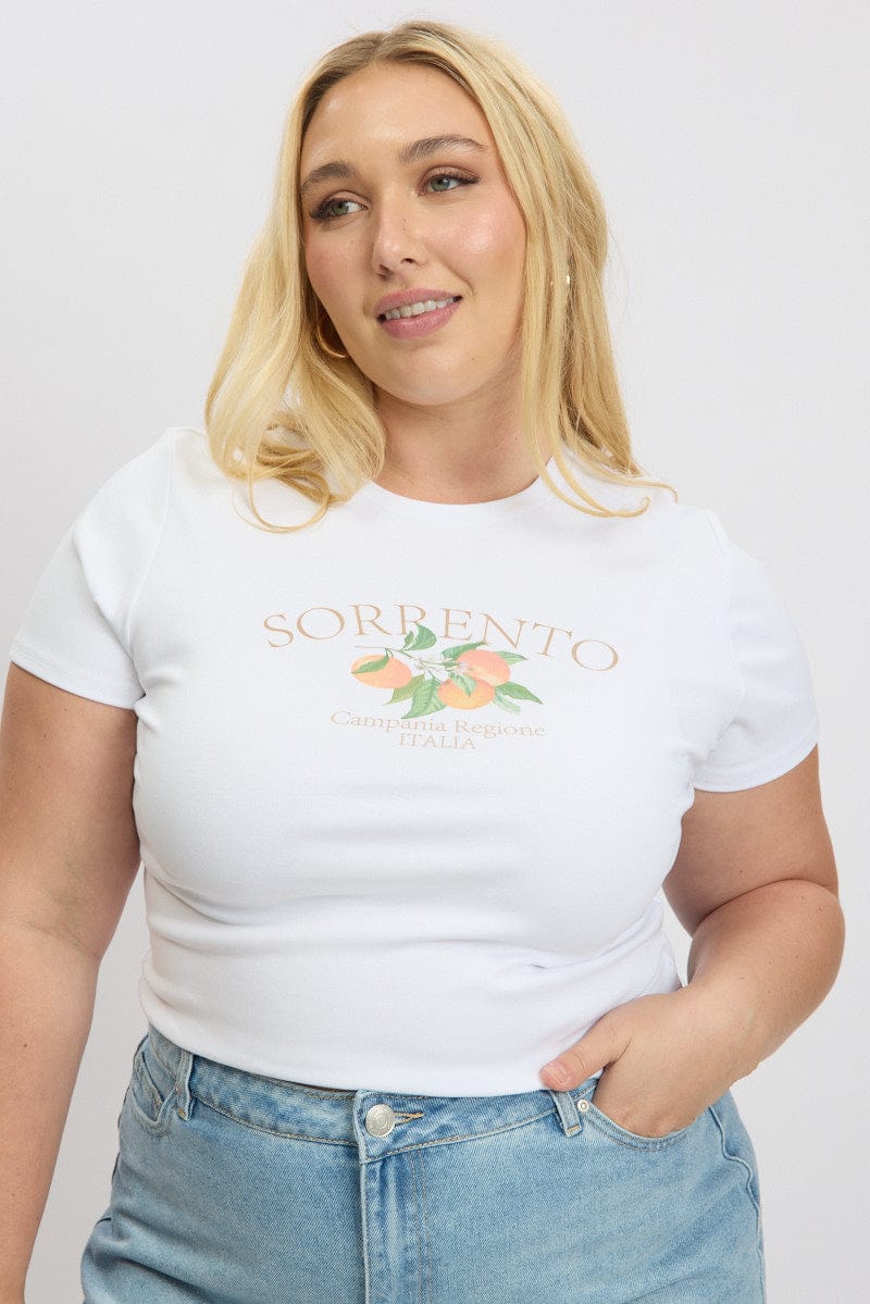 White Graphic T Shirt Short sleeve Crew Neck - Image 2