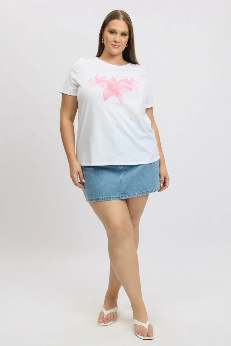 White Graphic T Shirt Short Sleeve Crew Neck - Image 2