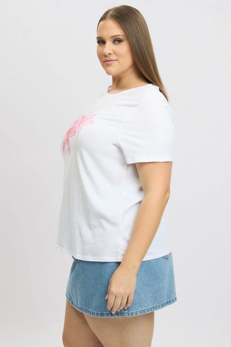 White Graphic T Shirt Short Sleeve Crew Neck - Image 4