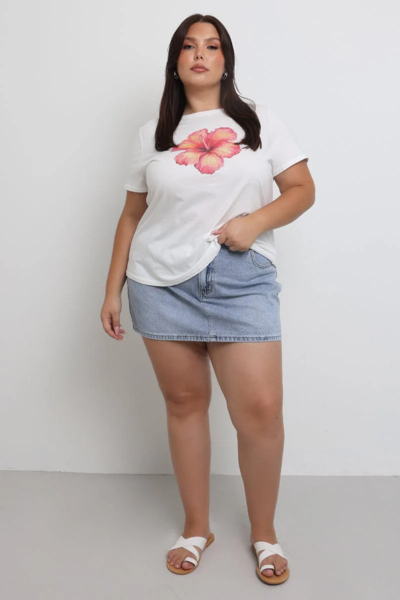 White Graphic T Shirt Short Sleeve Crew Neck - Image 2