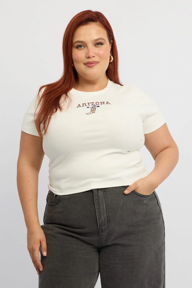 White Graphic T-shirt Short Sleeve Crew Neck