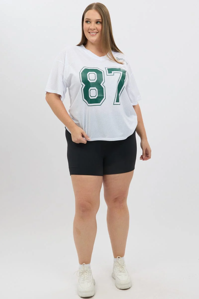White Graphic T Shirt Short Sleeve V Neck - Image 2