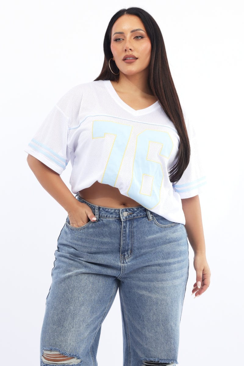 White Graphic T-shirt Short Sleeve V-neck