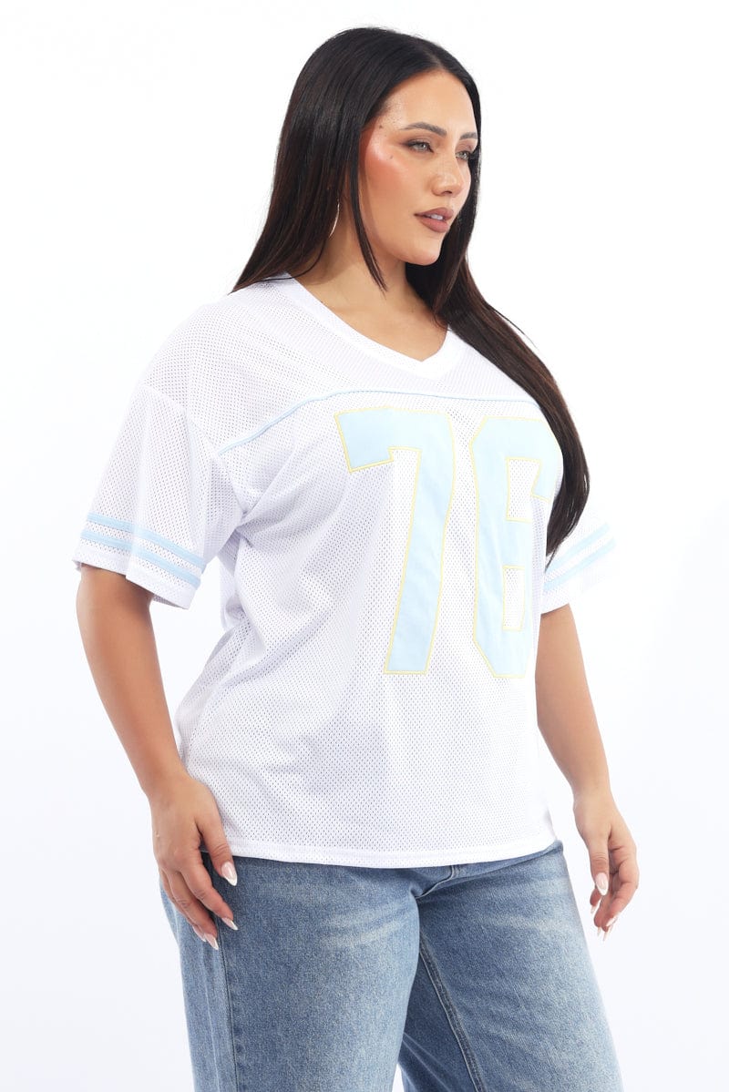 White Graphic T-shirt Short Sleeve V-neck - Image 3