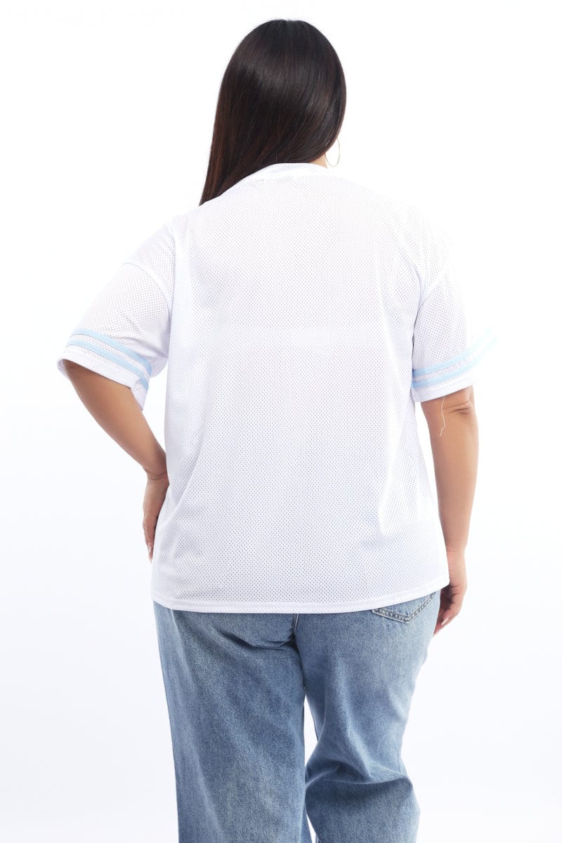 White Graphic T-shirt Short Sleeve V-neck - Image 4