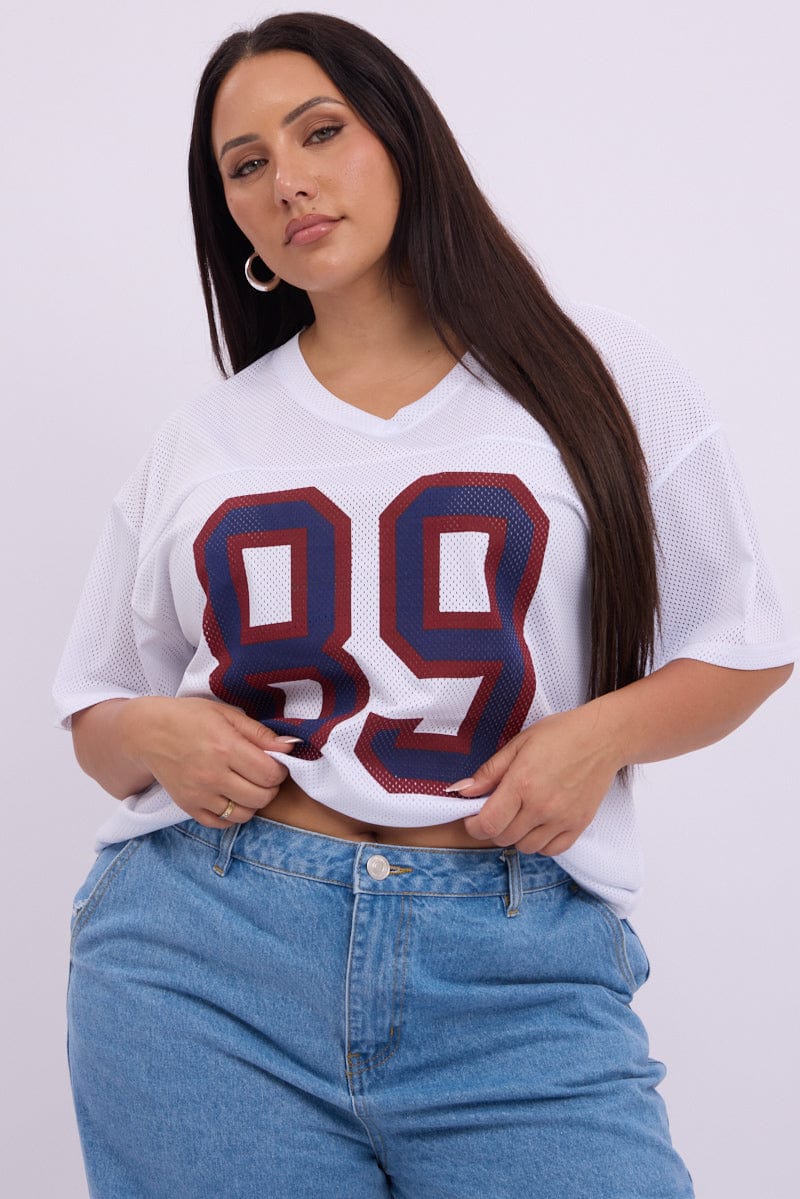 White Graphic T Shirt Short sleeve V Neck