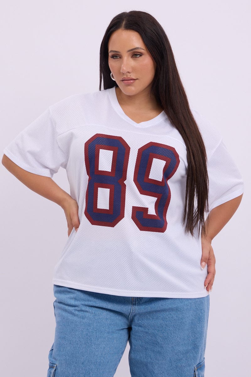 White Graphic T Shirt Short sleeve V Neck - Image 3