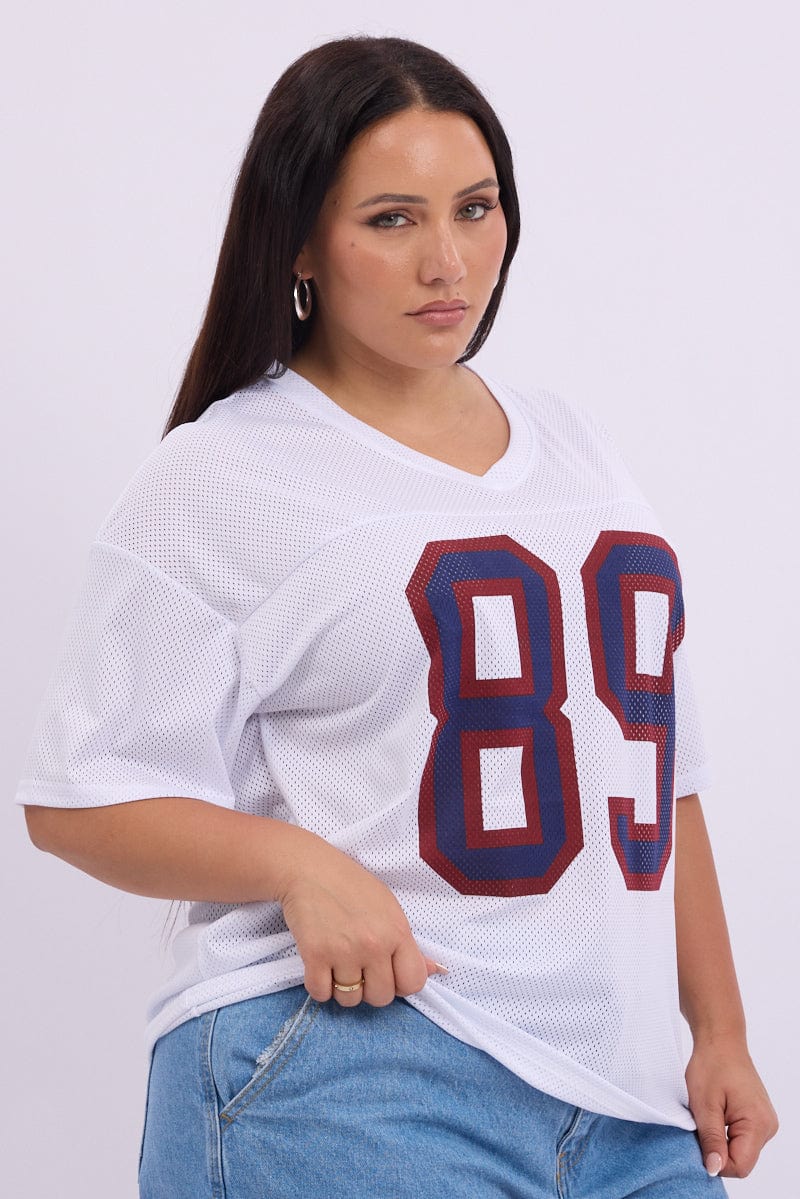 White Graphic T Shirt Short sleeve V Neck - Image 4