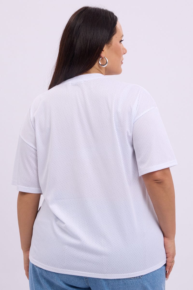 White Graphic T Shirt Short sleeve V Neck - Image 5