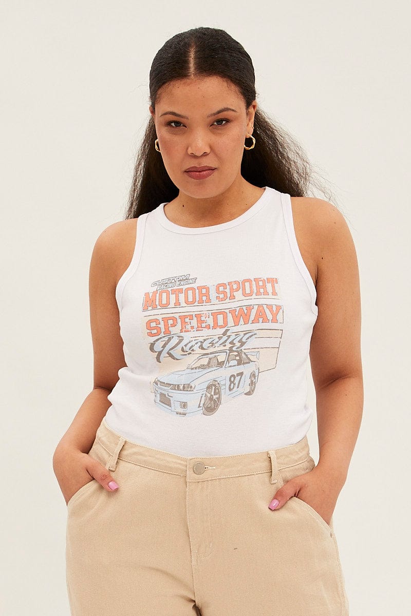 White Graphic Tank Top Crew Neck - Image 3