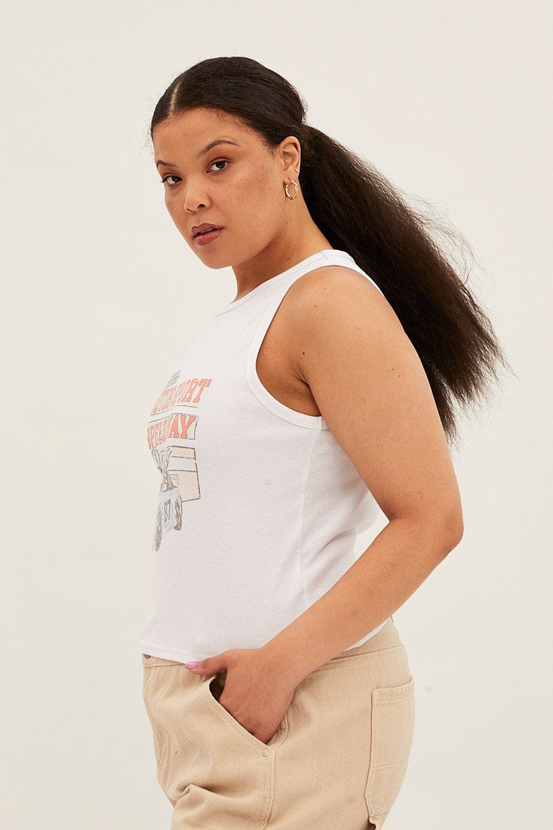 White Graphic Tank Top Crew Neck - Image 4