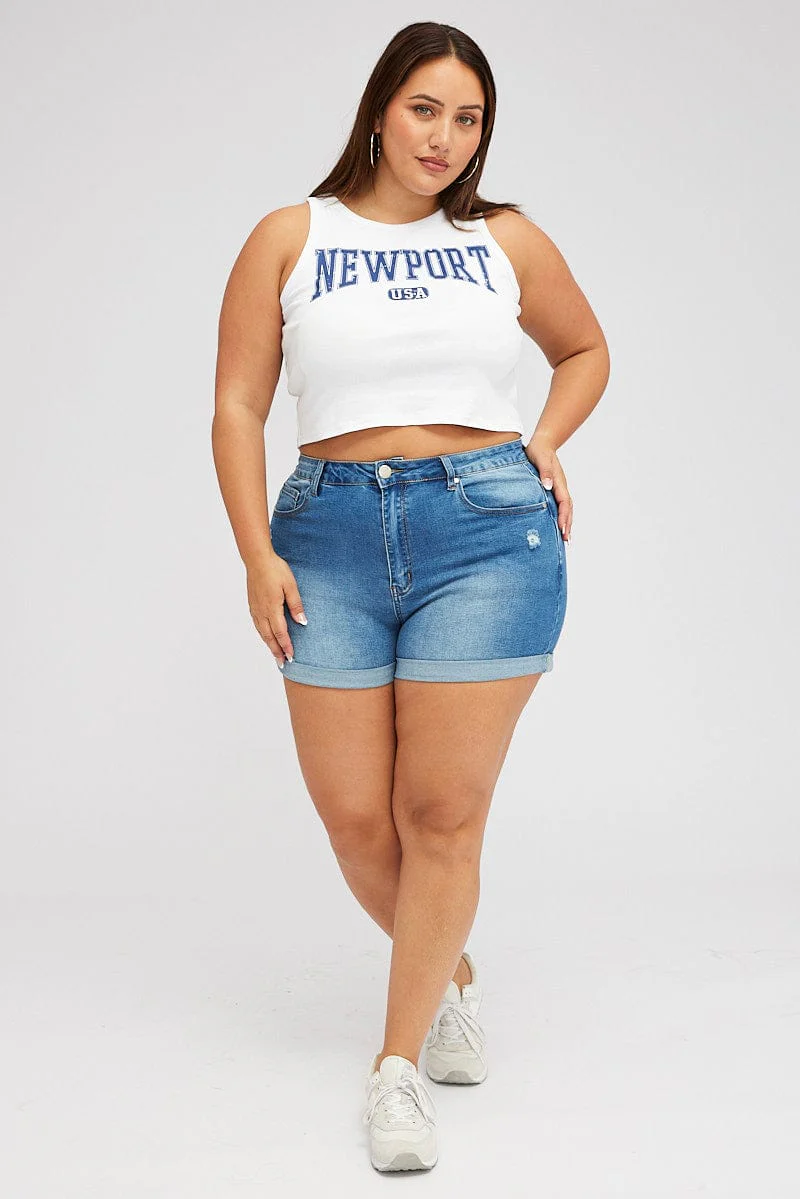 White Graphic Tank Top Crew Neck - Image 2