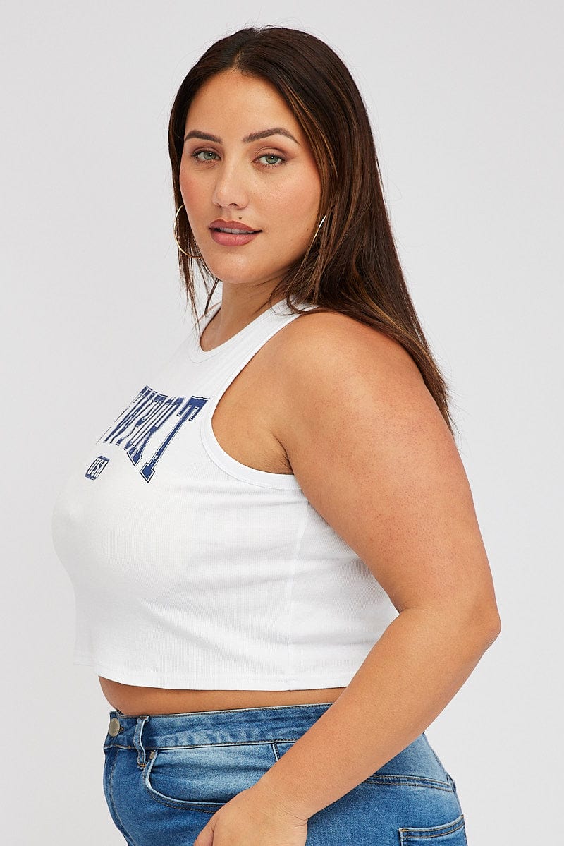 White Graphic Tank Top Crew Neck - Image 4