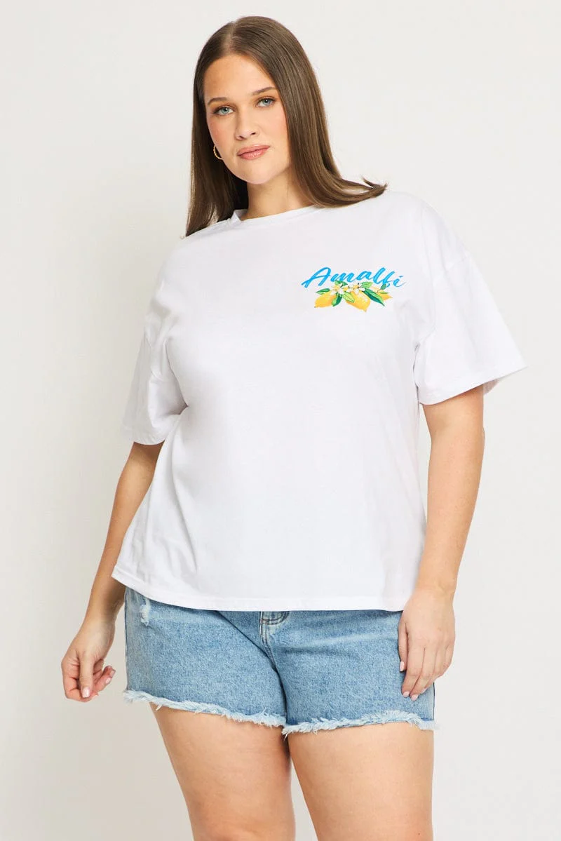 White Graphic Tee Short Sleeve Lemon