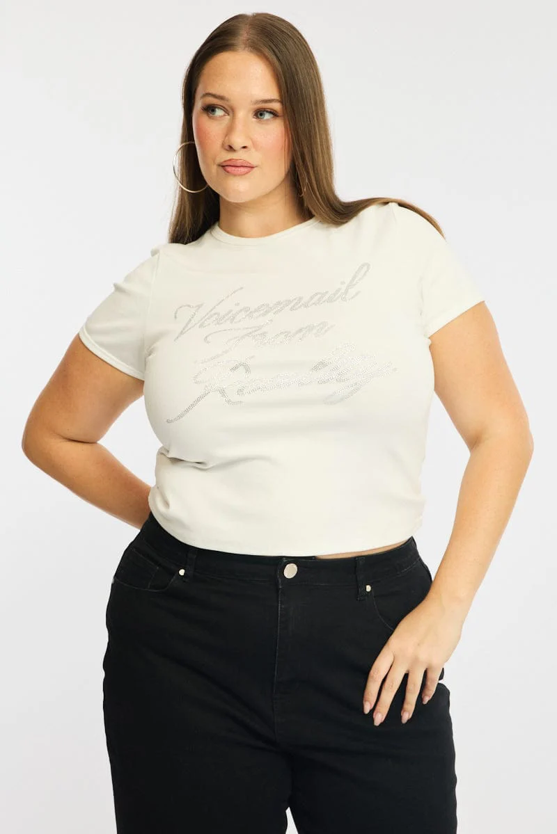 White Graphic Tee Short Sleeve Rhinestone