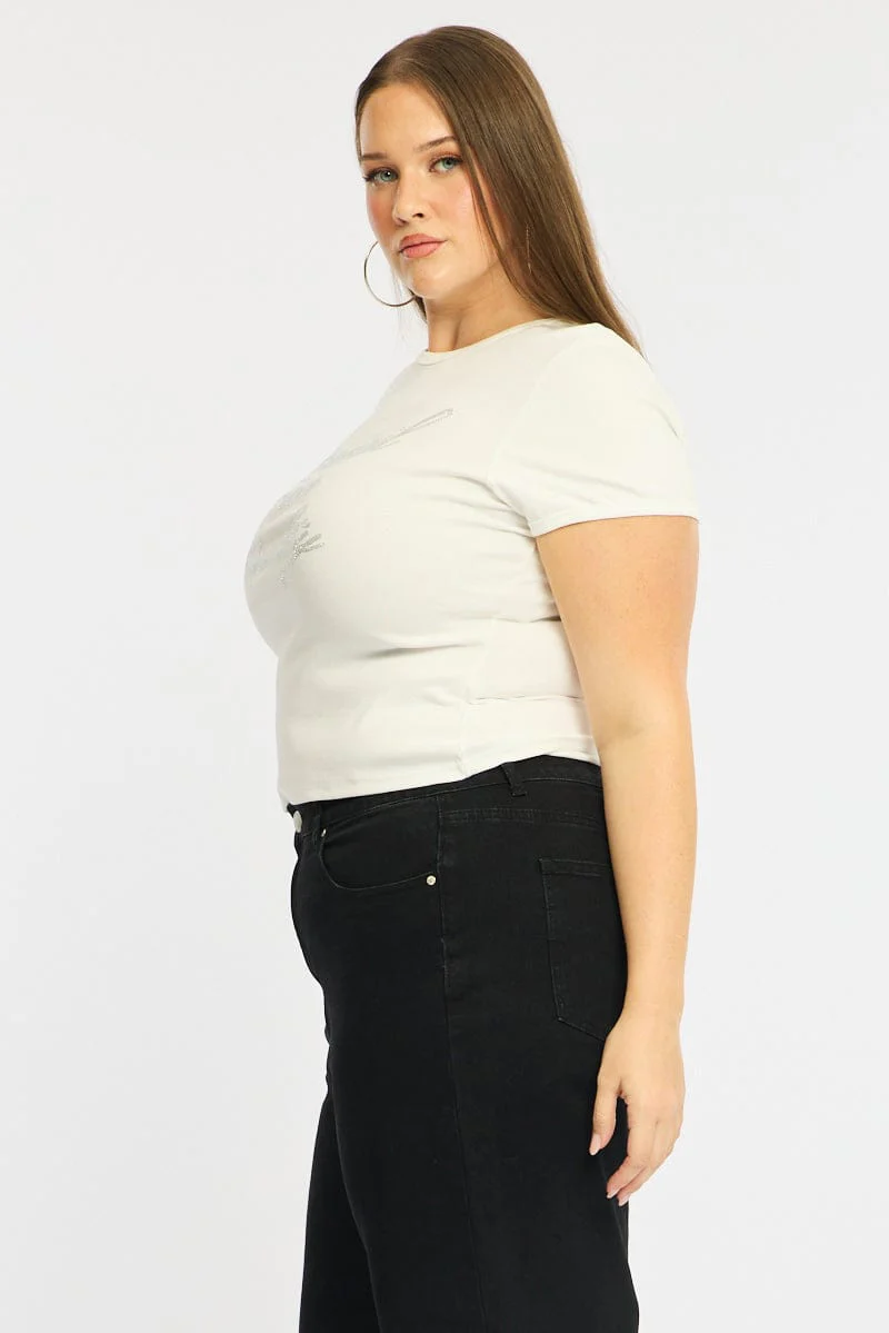 White Graphic Tee Short Sleeve Rhinestone - Image 4