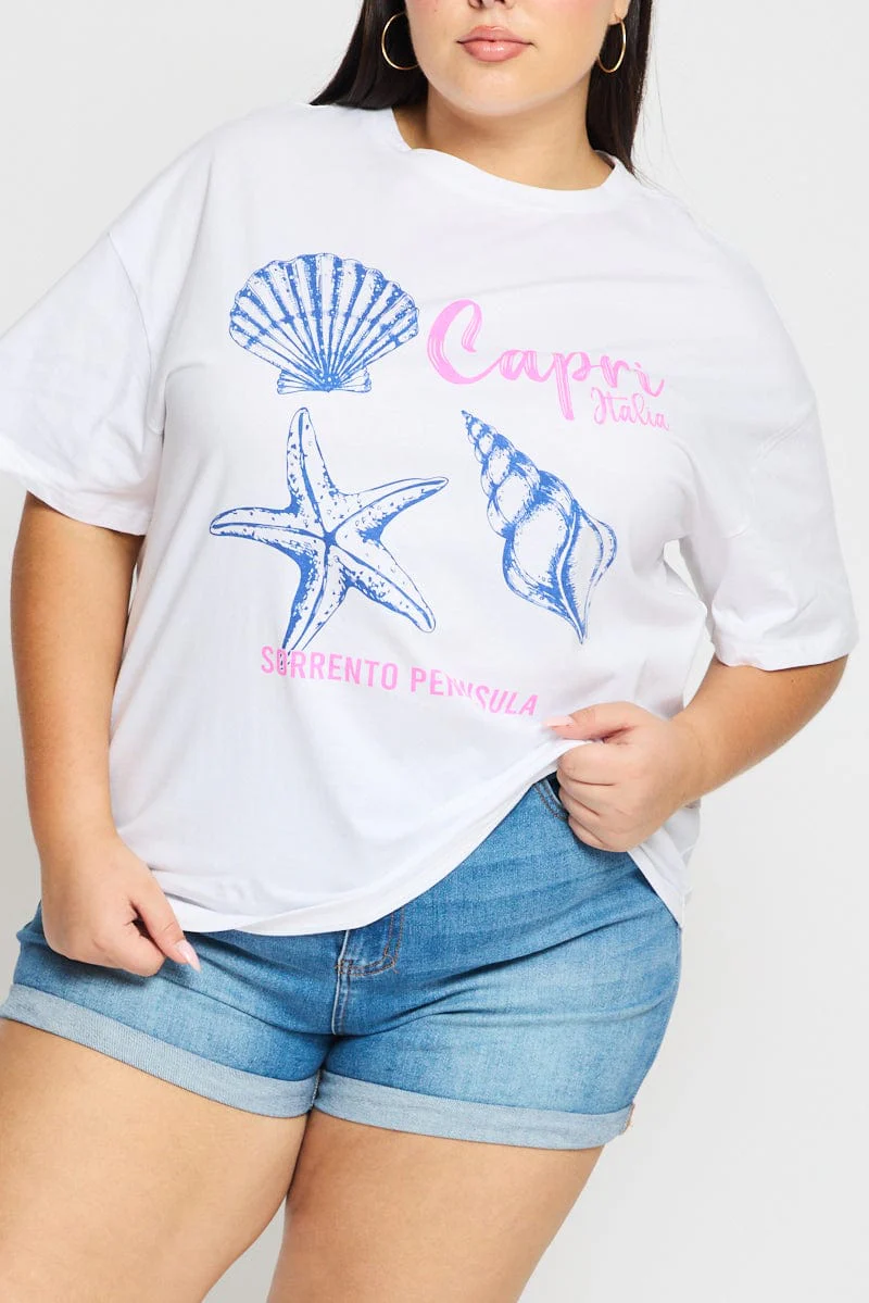 White Graphic Tee Short Sleeve Seashells - Image 5