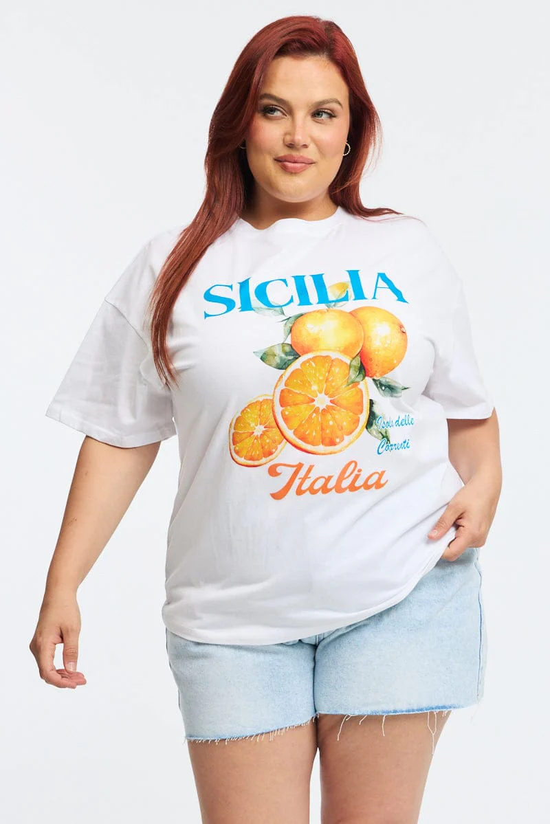 White Graphic Tee Short Sleeve Sicilia