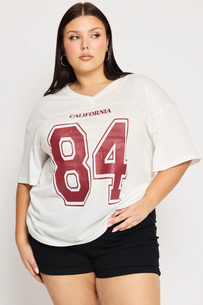 White Graphic Tee Short Sleeve V-neck