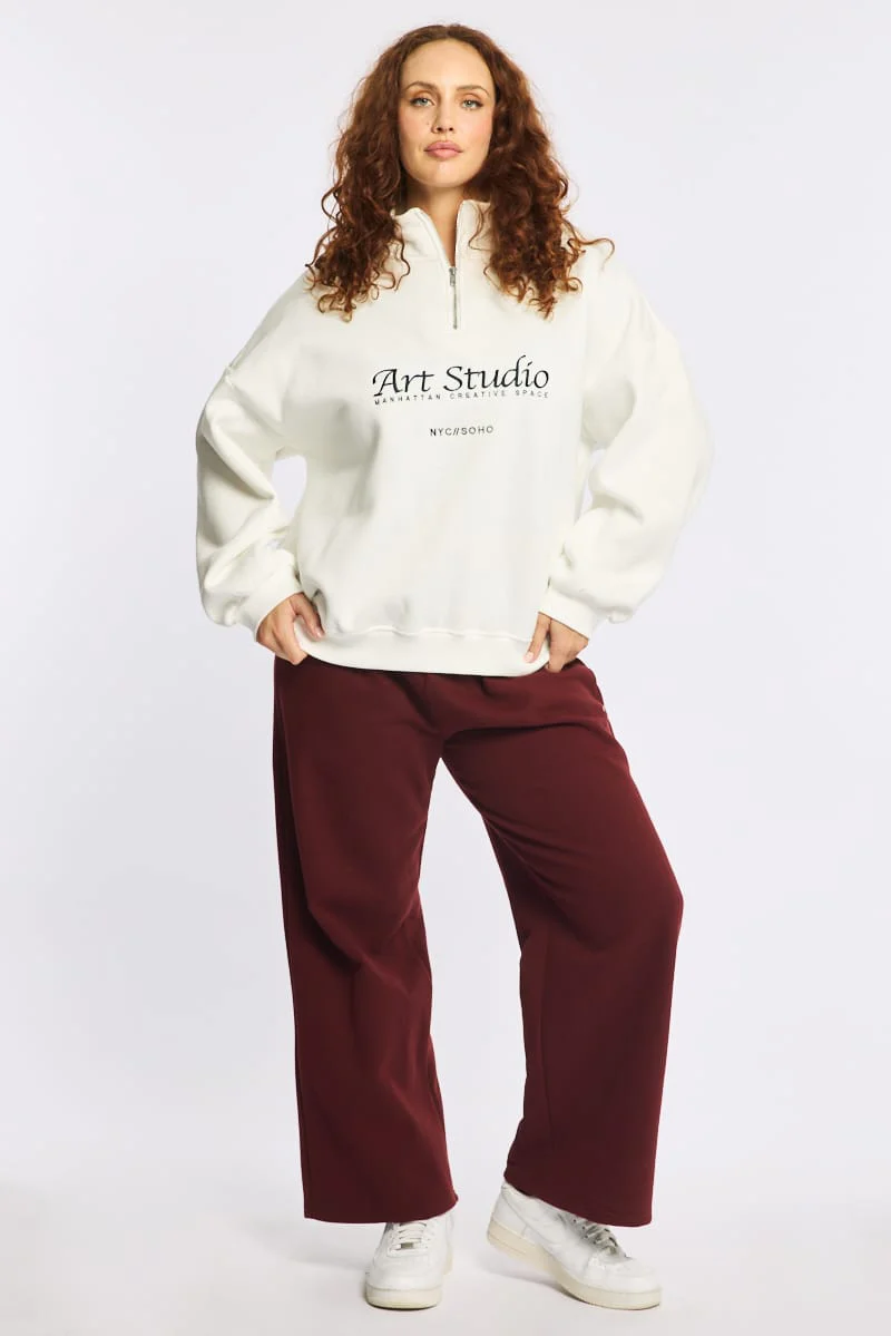 White Half Zip Sweat Top Long Sleeve - Image 3
