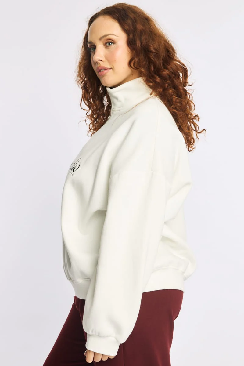 White Half Zip Sweat Top Long Sleeve - Image 4