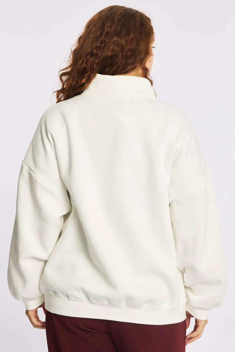 White Half Zip Sweat Top Long Sleeve - Image 5