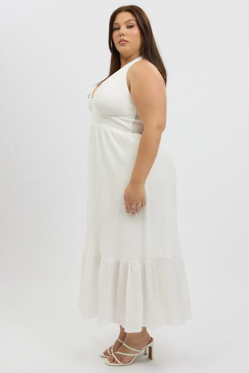 White Halter Neck Dress Sleeveless Textured - Image 4