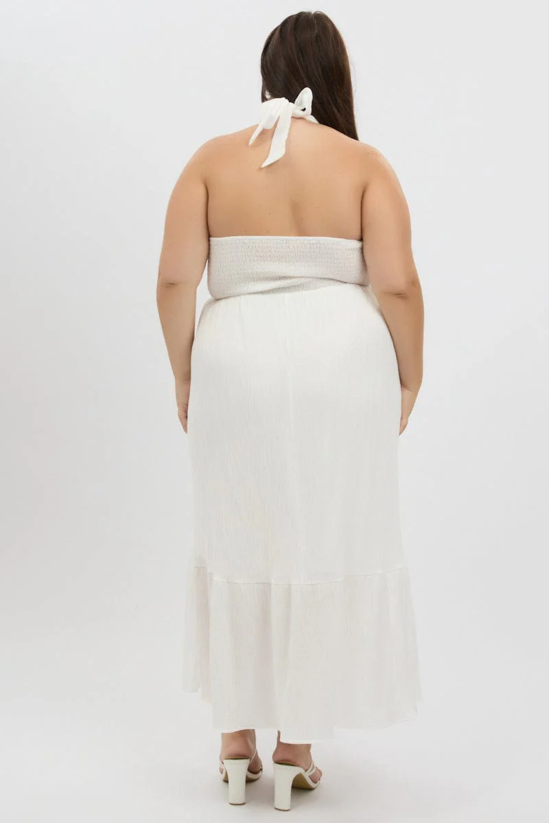 White Halter Neck Dress Sleeveless Textured - Image 5