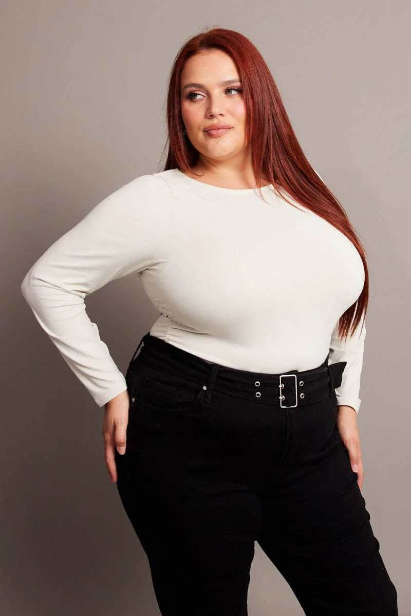 White Jersey Top Boat Neck Long Sleeve - Image 3