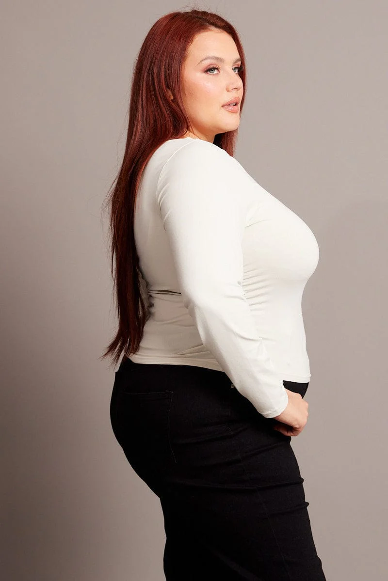 White Jersey Top Boat Neck Long Sleeve - Image 4