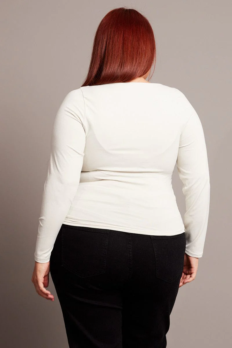 White Jersey Top Boat Neck Long Sleeve - Image 5