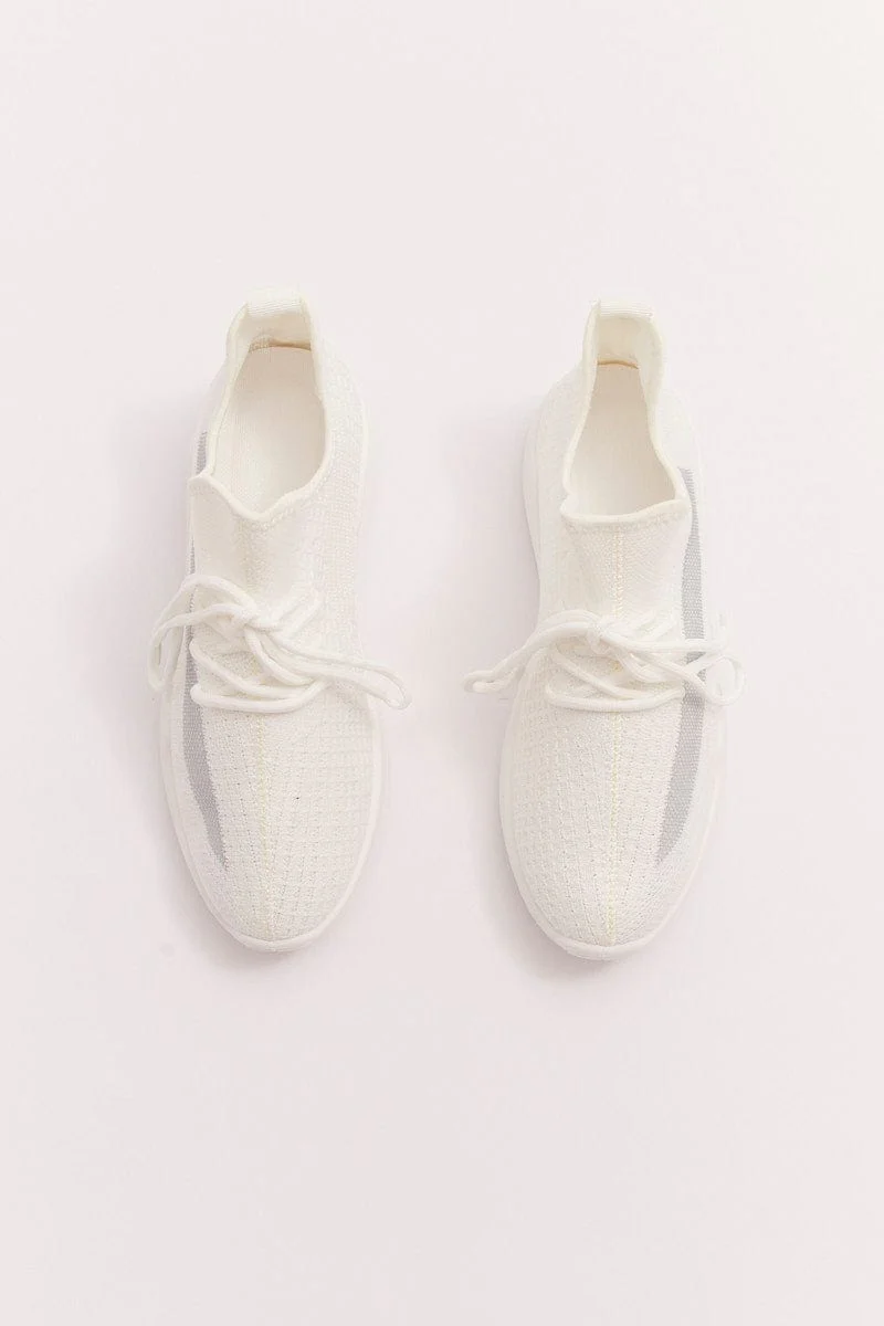 White Knit Breathable Lace Up Trainers - Image 2