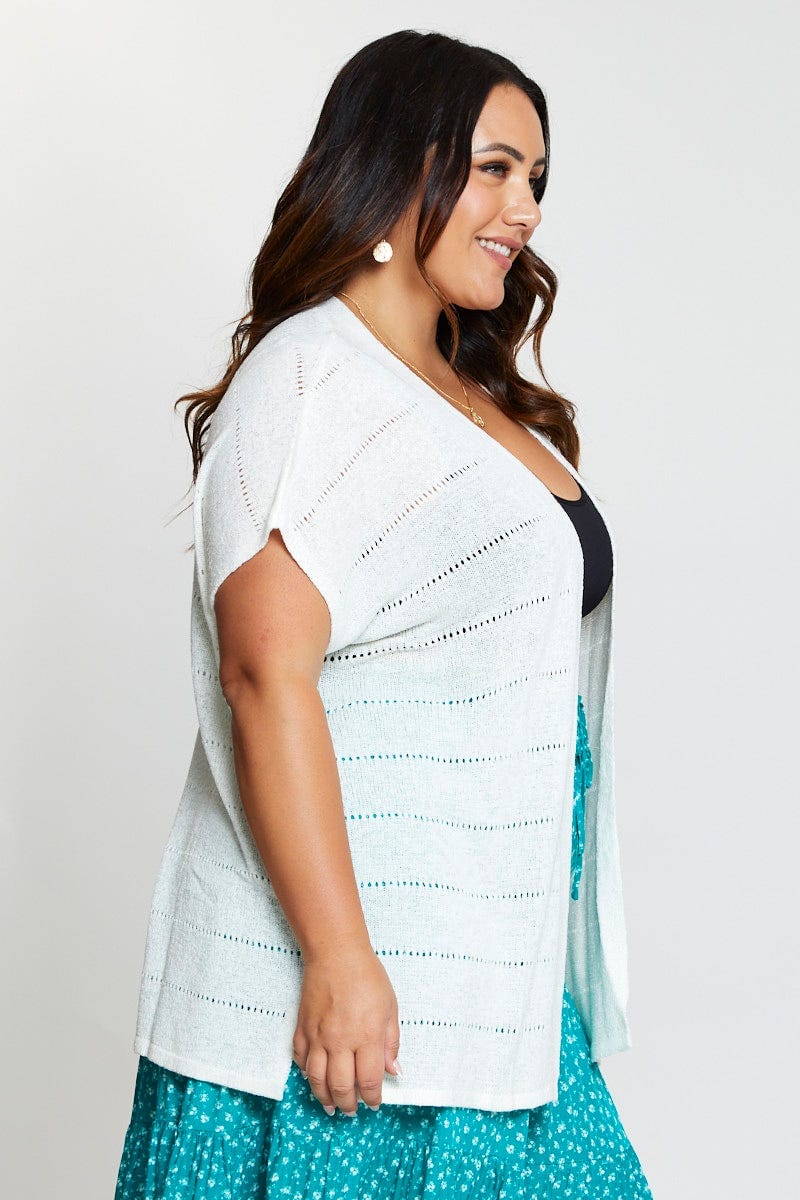 White Knit Cardigan Crochet Short Sleeve - Image 4