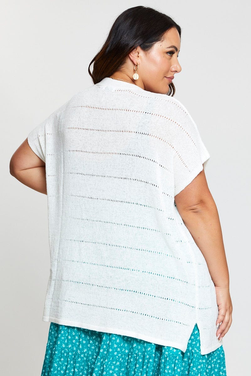 White Knit Cardigan Crochet Short Sleeve - Image 5