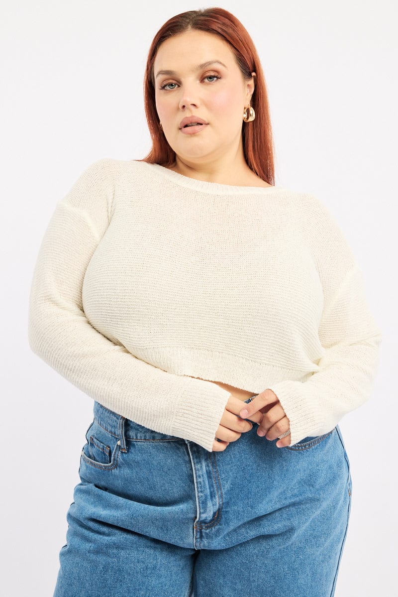 White Knit Jumper Long Sleeve Crew Neck