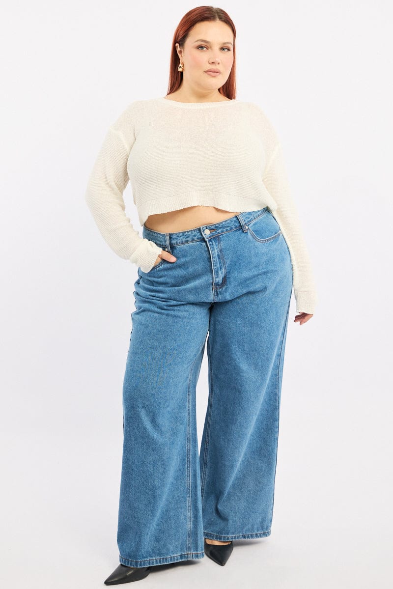 White Knit Jumper Long Sleeve Crew Neck - Image 2