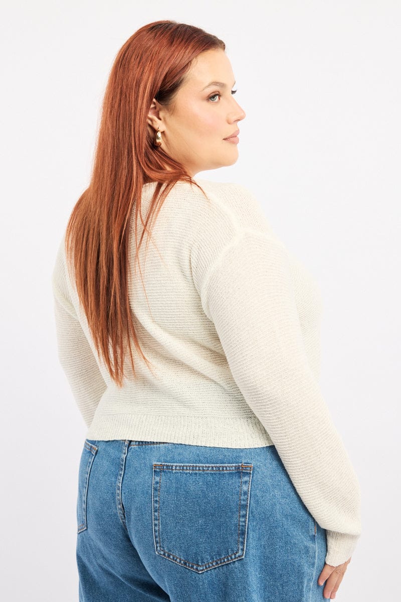White Knit Jumper Long Sleeve Crew Neck - Image 3