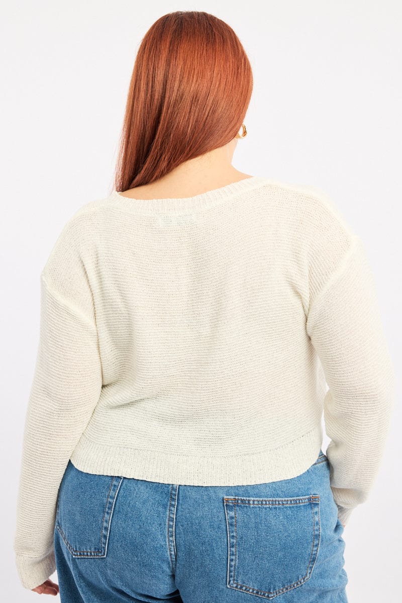 White Knit Jumper Long Sleeve Crew Neck - Image 4