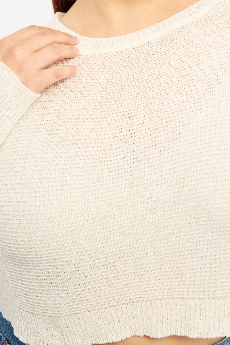 White Knit Jumper Long Sleeve Crew Neck - Image 5