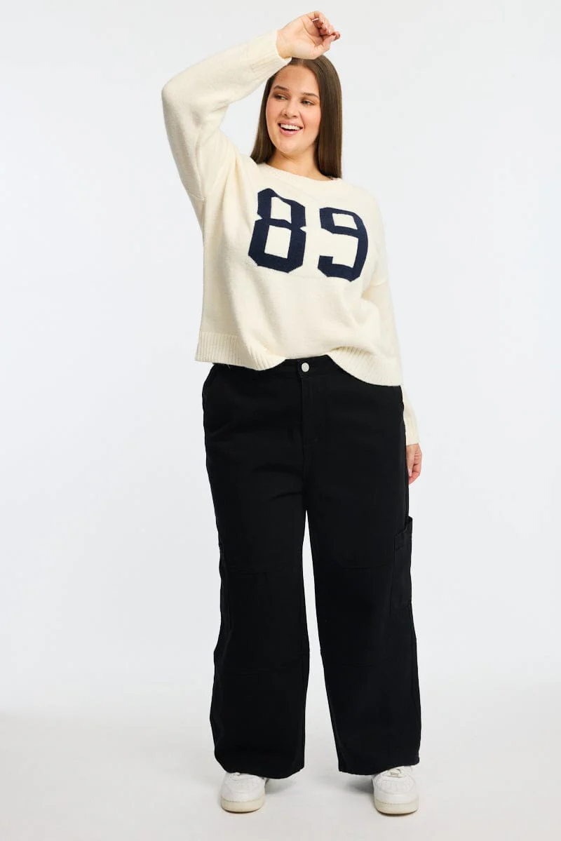 White Knit Jumper Long Sleeve Crew Neck - Image 2
