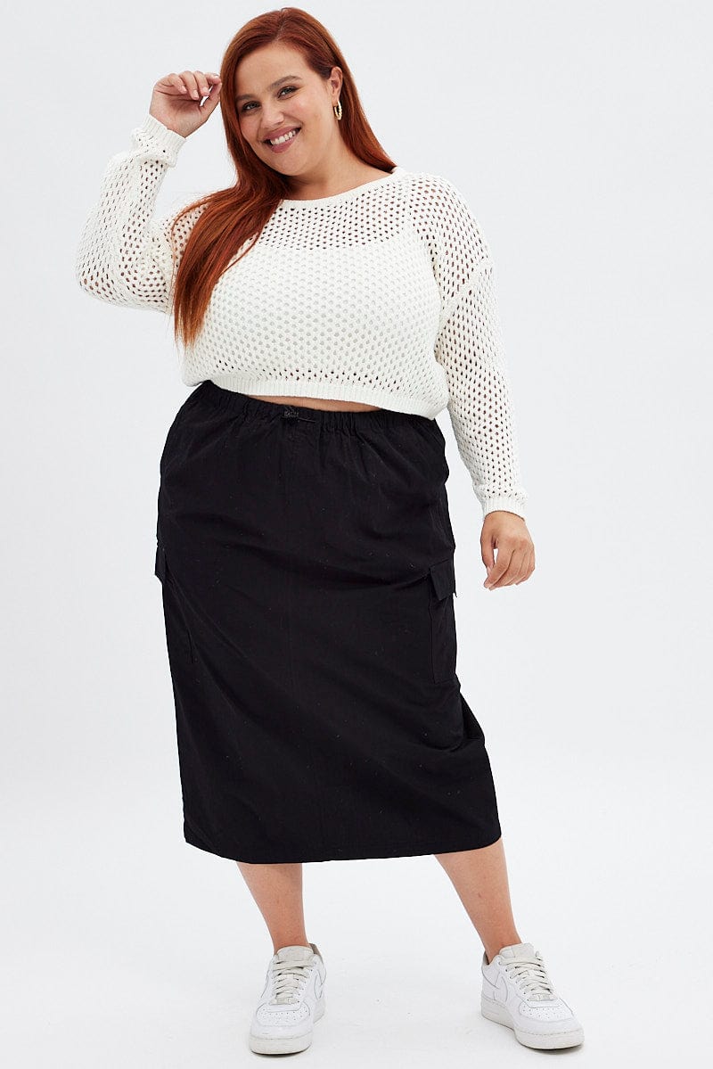 White Knit Jumper Long Sleeve Fishnet - Image 3