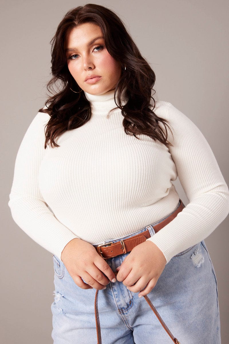 White Knit Top High Neck Long Sleeve - Image 2