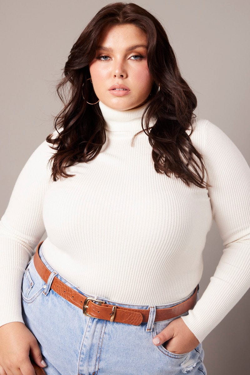 White Knit Top High Neck Long Sleeve - Image 3